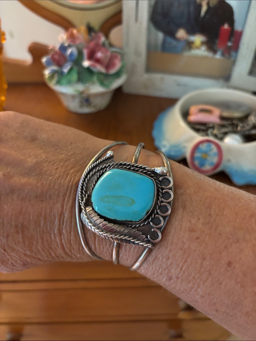 Cool Turquoise Stone Sterling Silver Cuff Bracelet